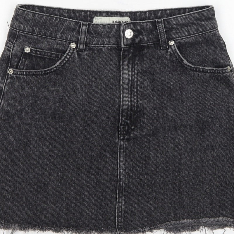 Topshop MOTO Women Black UK 10 Mini A-Line Denim Skirt Raw Hem