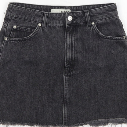 Topshop MOTO Women Black UK 10 Mini A-Line Denim Skirt Raw Hem
