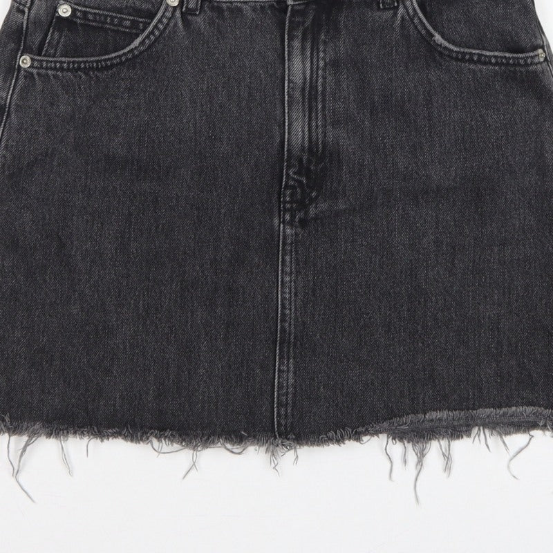 Topshop MOTO Women Black UK 10 Mini A-Line Denim Skirt Raw Hem