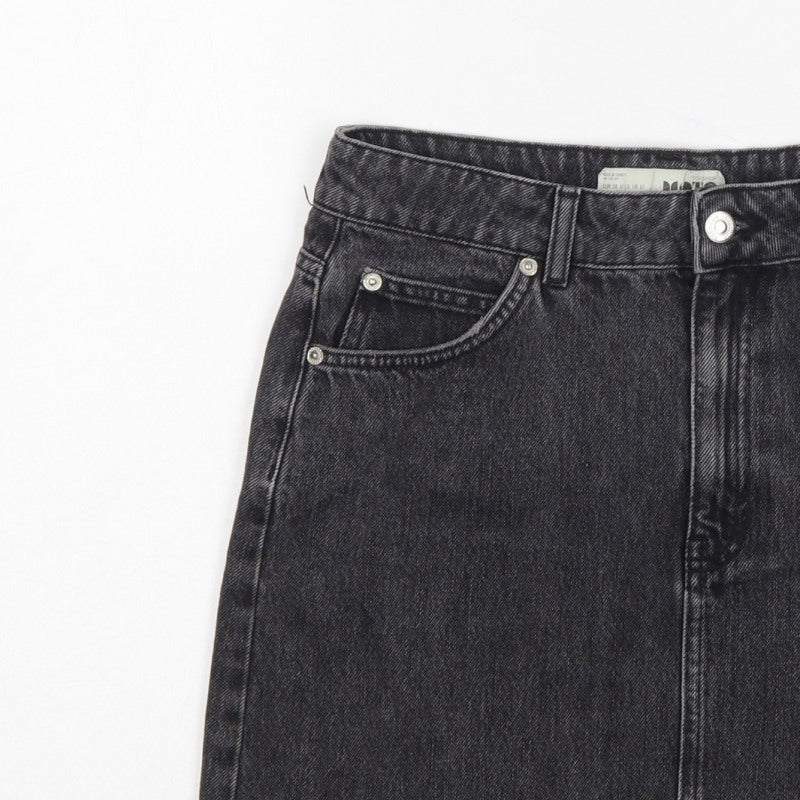 Topshop MOTO Women Black UK 10 Mini A-Line Denim Skirt Raw Hem