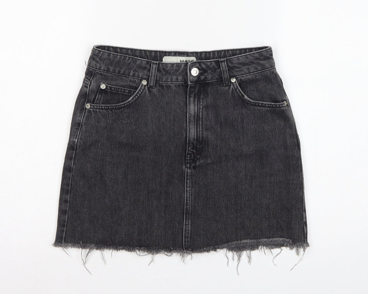 Topshop MOTO Women Black UK 10 Mini A-Line Denim Skirt Raw Hem