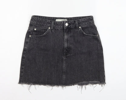 Topshop MOTO Women Black UK 10 Mini A-Line Denim Skirt Raw Hem