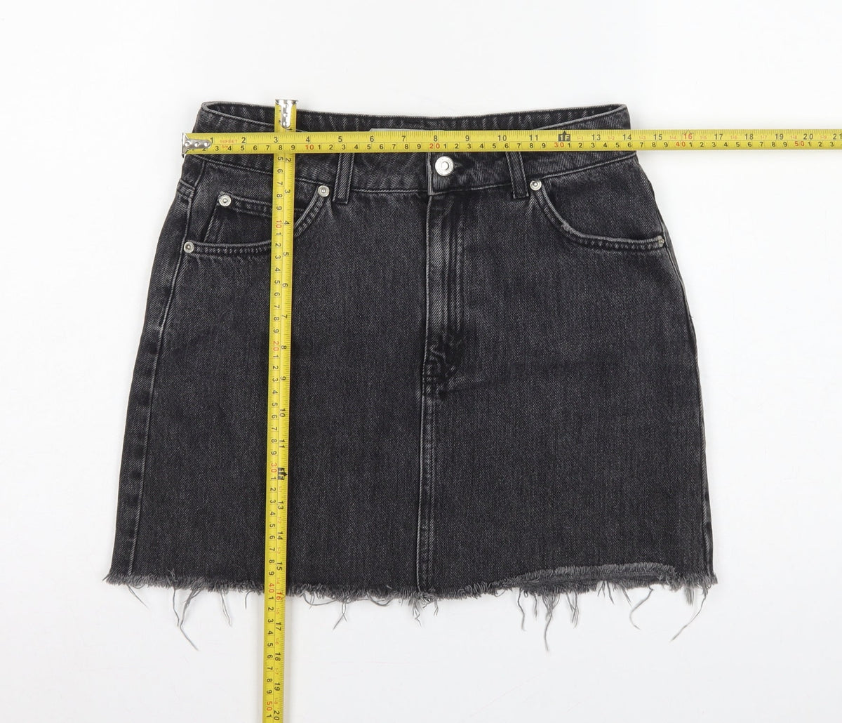 Topshop MOTO Women Black UK 10 Mini A-Line Denim Skirt Raw Hem