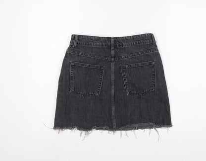 Topshop MOTO Women Black UK 10 Mini A-Line Denim Skirt Raw Hem