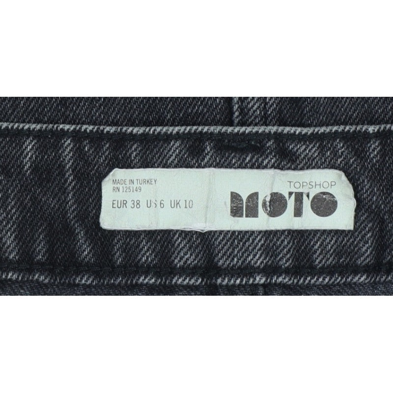 Topshop MOTO Women Black UK 10 Mini A-Line Denim Skirt Raw Hem