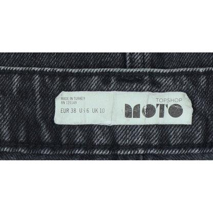 Topshop MOTO Women Black UK 10 Mini A-Line Denim Skirt Raw Hem