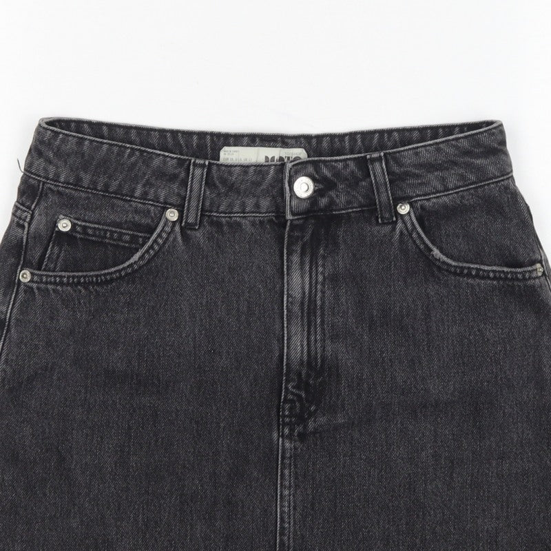 Topshop MOTO Women Black UK 10 Mini A-Line Denim Skirt Raw Hem