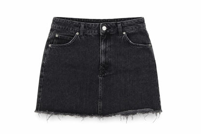 Topshop MOTO Women Black UK 10 Mini A-Line Denim Skirt Raw Hem