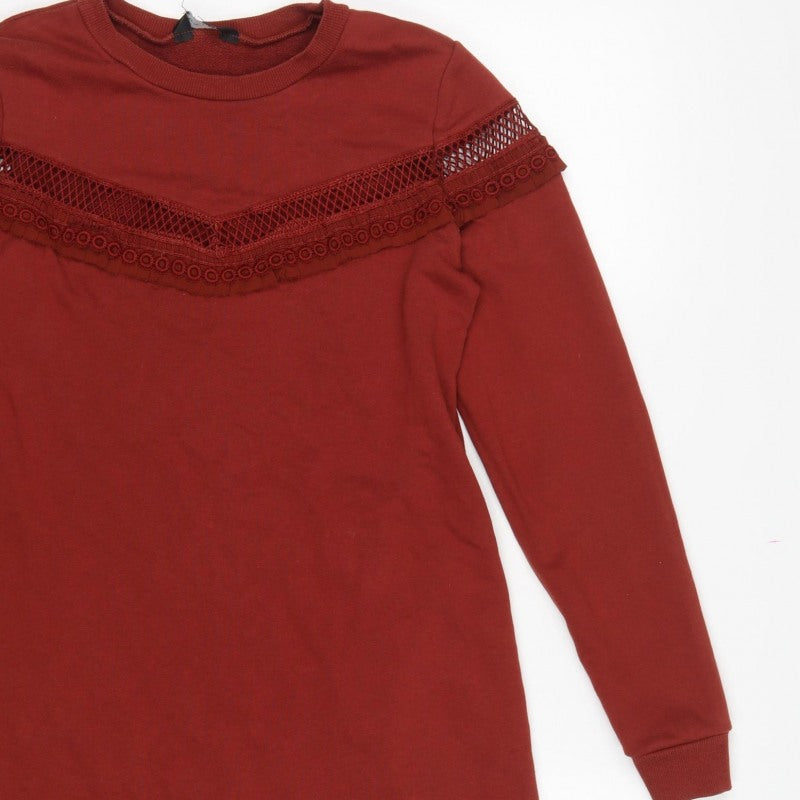 New Look Women Red UK 12 Jumper Dress Crochet Trim Long Sleeve