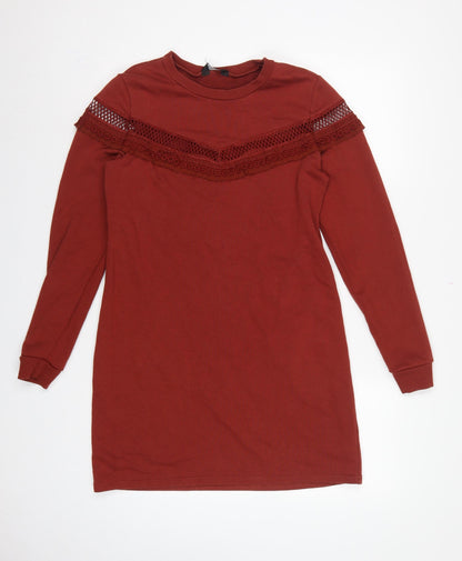 New Look Women Red UK 12 Jumper Dress Crochet Trim Long Sleeve