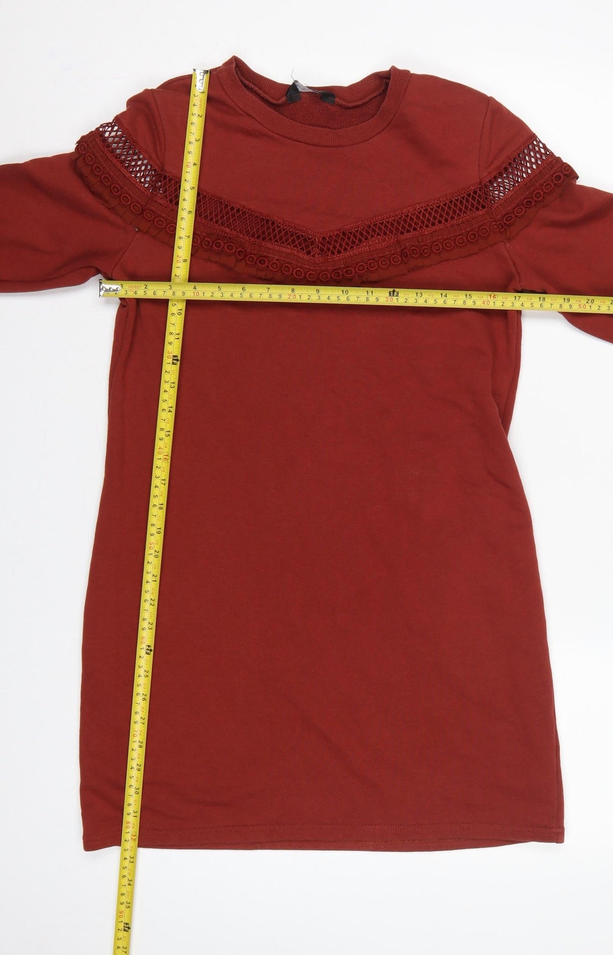 New Look Women Red UK 12 Jumper Dress Crochet Trim Long Sleeve