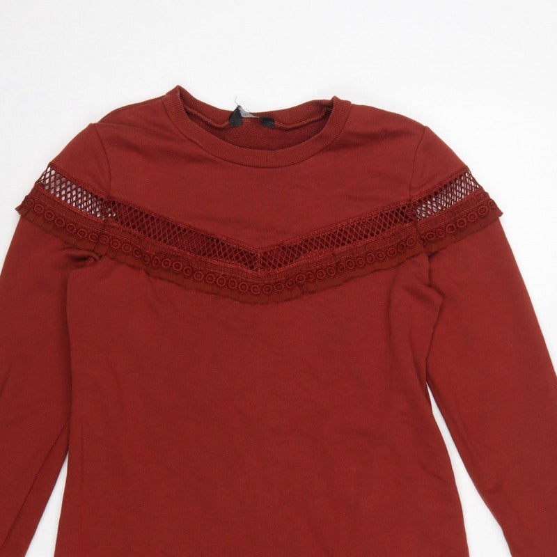 New Look Women Red UK 12 Jumper Dress Crochet Trim Long Sleeve