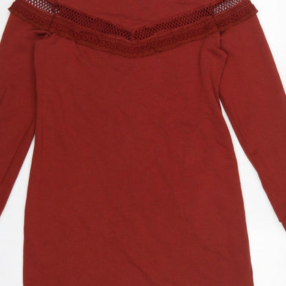 New Look Women Red UK 12 Jumper Dress Crochet Trim Long Sleeve