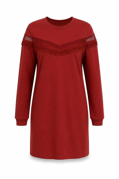 New Look Women Red UK 12 Jumper Dress Crochet Trim Long Sleeve
