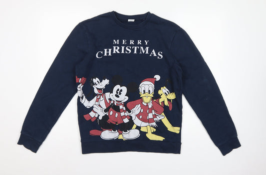 Back view of Disney unisex adults navy s pullover christmas mickey friends sweatshirt