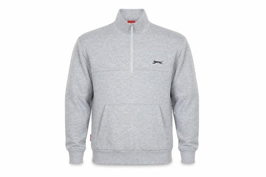 Front view of Slazenger Men’s Grey S 1/4 Zip High Neck Pocket Sweatshirt