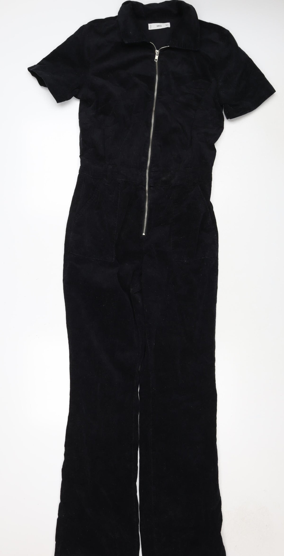 Mango Women Black UK 14 Cotton Corduroy Zip Front Jumpsuit