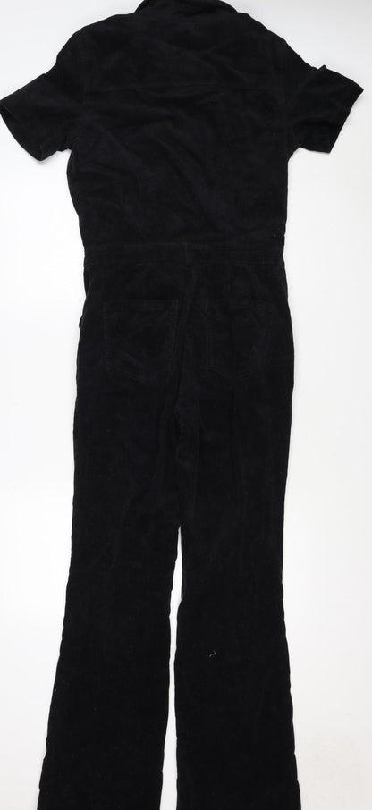 Mango Women Black UK 14 Cotton Corduroy Zip Front Jumpsuit