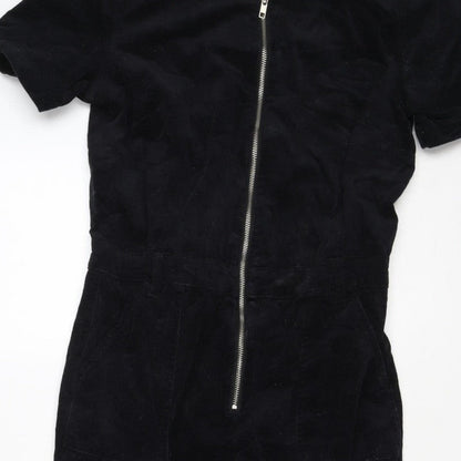 Mango Women Black UK 14 Cotton Corduroy Zip Front Jumpsuit