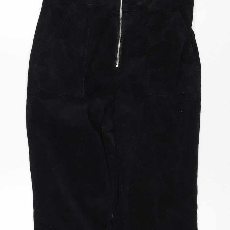 Mango Women Black UK 14 Cotton Corduroy Zip Front Jumpsuit