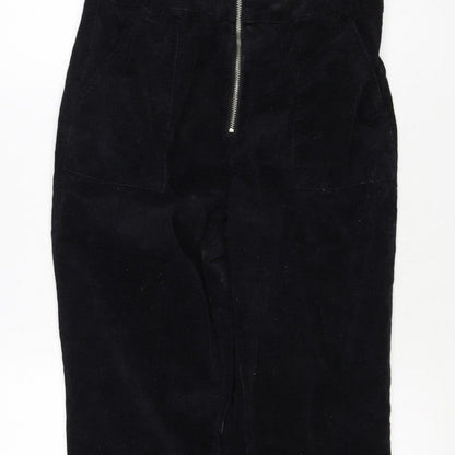 Mango Women Black UK 14 Cotton Corduroy Zip Front Jumpsuit