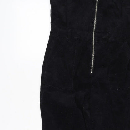 Mango Women Black UK 14 Cotton Corduroy Zip Front Jumpsuit