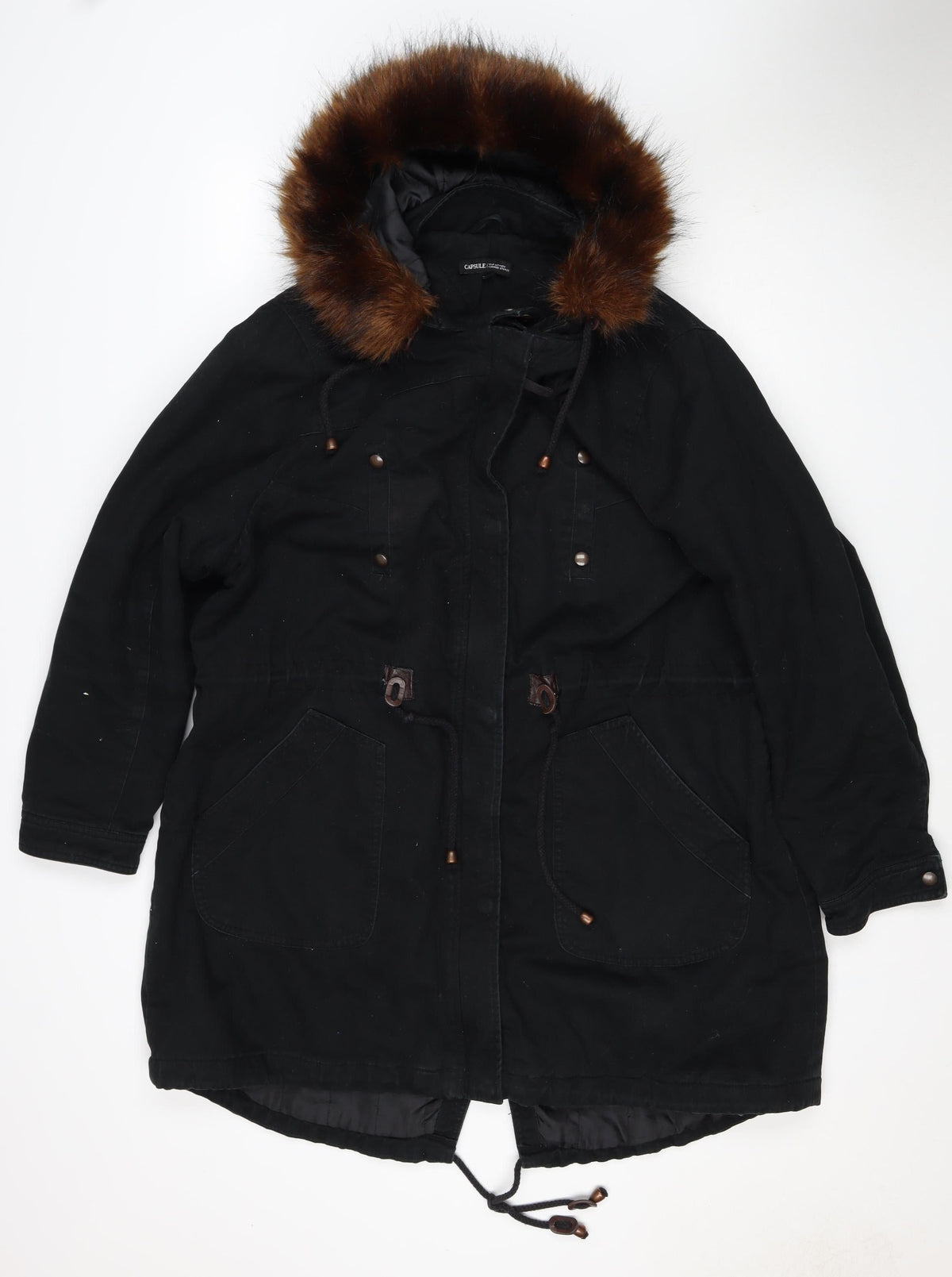 Capsule Women’s Black UK 20 Faux Fur Trim Hooded Parka Jacket