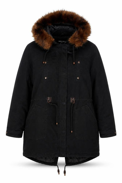 Capsule Women’s Black UK 20 Faux Fur Trim Hooded Parka Jacket
