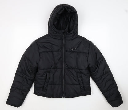 Nike Women Black XS Therma-FIT Hooded Puffer Jacket Quilted Insulated