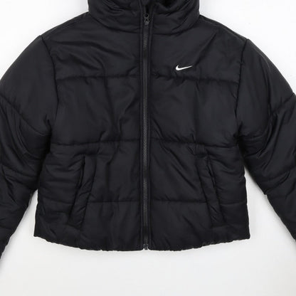 Nike Women Black XS Therma-FIT Hooded Puffer Jacket Quilted Insulated
