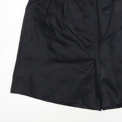 Jaeger Women’s Black Linen Bermuda Shorts UK 18 Flat Front