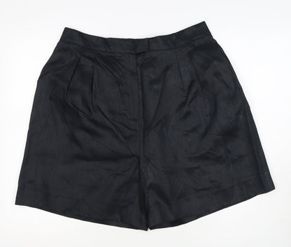 Jaeger Women’s Black Linen Bermuda Shorts UK 18 Flat Front