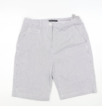 M&S Women’s White Navy Pinstripe Cotton Stretch Bermuda Shorts UK 12