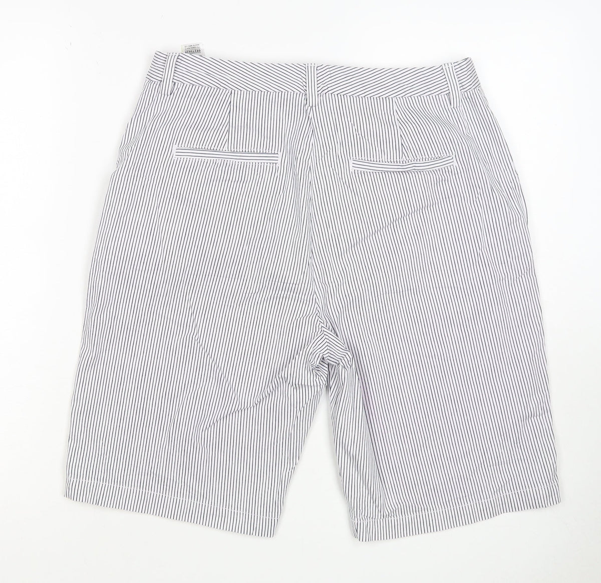 M&S Women’s White Navy Pinstripe Cotton Stretch Bermuda Shorts UK 12