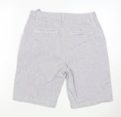 M&S Women’s White Navy Pinstripe Cotton Stretch Bermuda Shorts UK 12