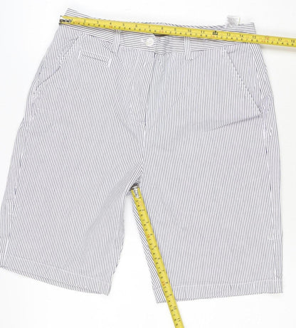 M&S Women’s White Navy Pinstripe Cotton Stretch Bermuda Shorts UK 12