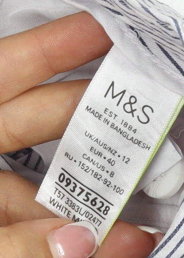 M&S Women’s White Navy Pinstripe Cotton Stretch Bermuda Shorts UK 12