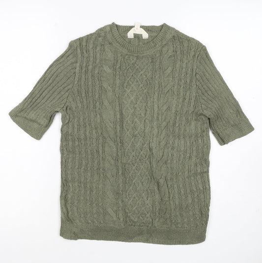 Per Una Women's Green UK 10 Cable-Knit Tunic Jumper 3/4 Sleeve