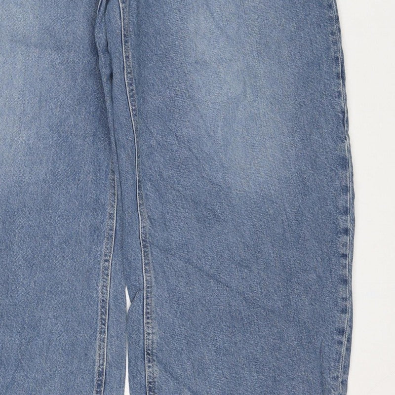 M&S Women’s Blue Wide Leg Drawstring Denim Jeans UK 14 Short
