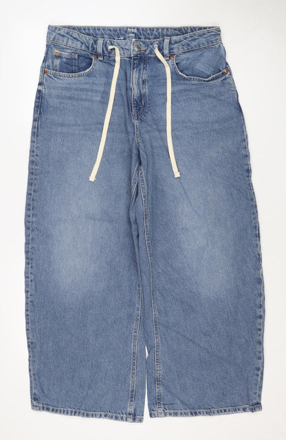 M&S Women’s Blue Wide Leg Drawstring Denim Jeans UK 14 Short