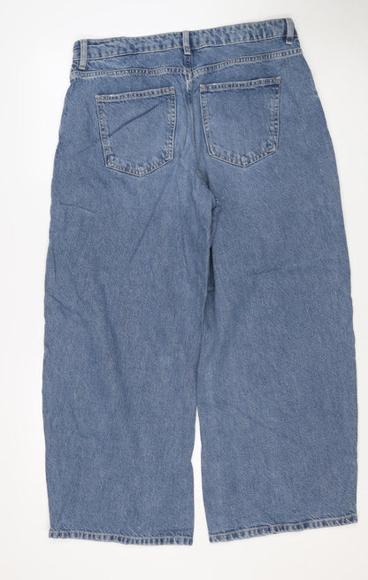 M&S Women’s Blue Wide Leg Drawstring Denim Jeans UK 14 Short