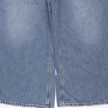M&S Women’s Blue Wide Leg Drawstring Denim Jeans UK 14 Short