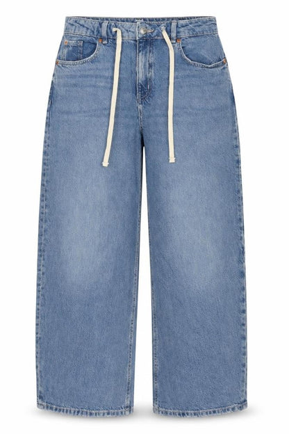 M&S Women’s Blue Wide Leg Drawstring Denim Jeans UK 14 Short