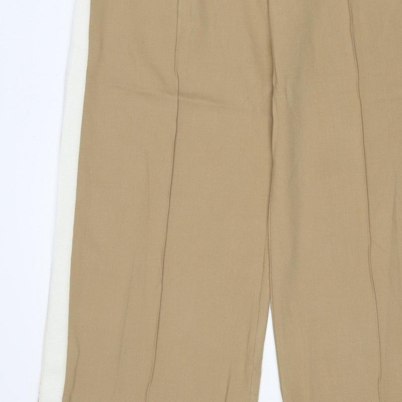 Marks and Spencer Women Beige Size 12 Short Wide Leg Drawstring Trousers