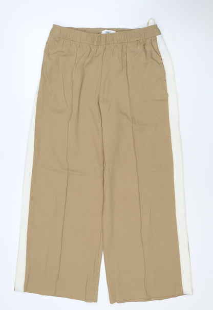 Marks and Spencer Women Beige Size 12 Short Wide Leg Drawstring Trousers