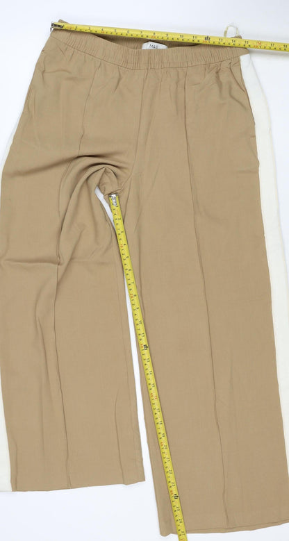 Marks and Spencer Women Beige Size 12 Short Wide Leg Drawstring Trousers