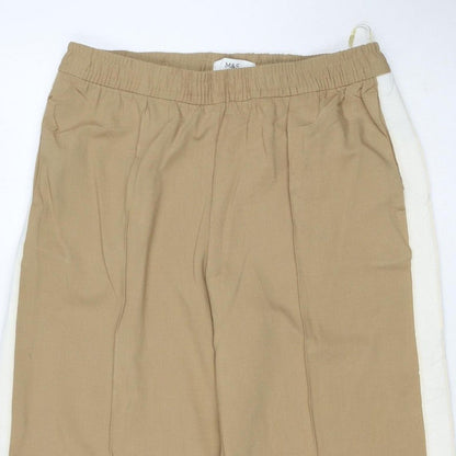Marks and Spencer Women Beige Size 12 Short Wide Leg Drawstring Trousers