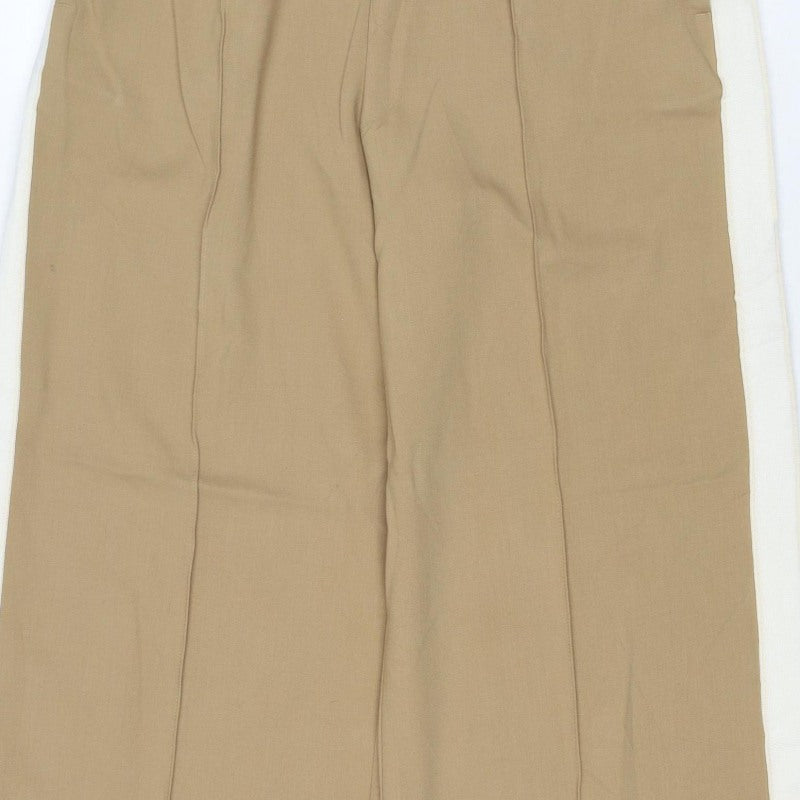 Marks and Spencer Women Beige Size 12 Short Wide Leg Drawstring Trousers