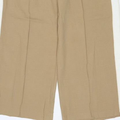 Marks and Spencer Women Beige Size 12 Short Wide Leg Drawstring Trousers
