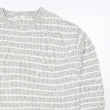 Marks & Spencer Women Grey White Striped Knit Pullover Jumper L